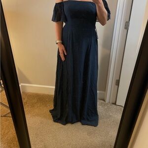 Azazie Navy Off-Shoulder Prom Dress